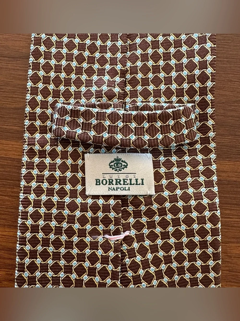Luigi Borrelli Men's Brown Geometric Print Hand Made Silk Tie
